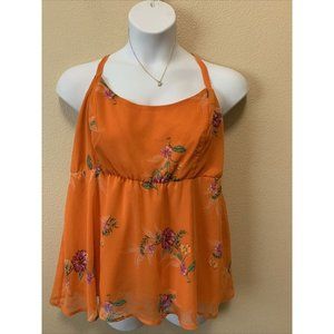Torrid Size 2 Orange Top Blouse Floral Adjustable
